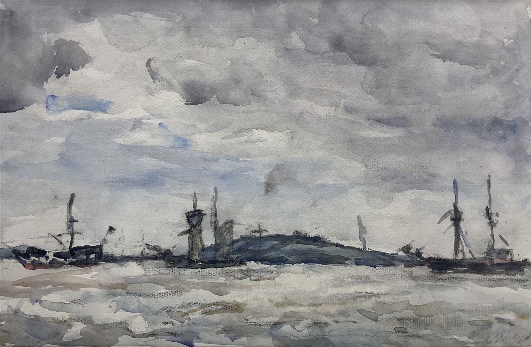 William (Fred) Frederick Mayor (Staithes Group 1866-1916): Shipping off the Coast, watercolour signed 25cm x 38cm
Provenance: with T B & R Jordan, exh. 3rd Harrogate Staithes Group Exhibition 2005; the artist's family, certificate verso