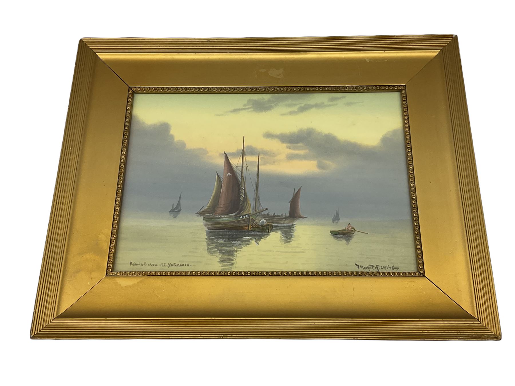 J Maurice Hosking (19th/20th century): 'Fishing Boats off Yarmouth', watercolour titled signed and dated 1910, 23cm x 34cm