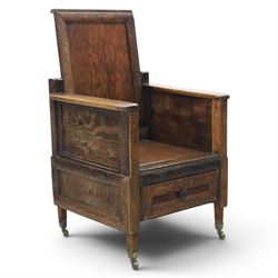 Early 20th century oak framed childs chair, solid seat with drawer to base