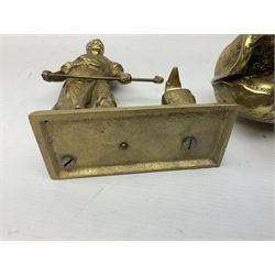 Large brass figure of a hereford bull, together with a brass figure of a blacksmith, bull H15cm