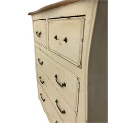 French style white painted chest, fitted with two short and three long drawers, and mirror