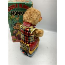 Battery operated bubble blowing monkey, with box, H26cm