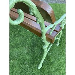 ''Faux Bois'', Cast iron and wood slate bench painted in green - THIS LOT IS TO BE COLLECTED BY APPOINTMENT FROM DUGGLEBY STORAGE, GREAT HILL, EASTFIELD, SCARBOROUGH, YO11 3TX