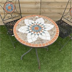 Mosaic garden table and two folding chairs - THIS LOT IS TO BE COLLECTED BY APPOINTMENT FROM DUGGLEBY STORAGE, GREAT HILL, EASTFIELD, SCARBOROUGH, YO11 3TX