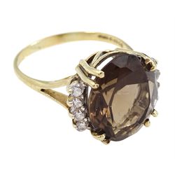 9ct gold smoky quartz and cubic zirconia ring, hallmarked and a silver-gilt smoky quartz and diamond pendant necklace, stamped 925