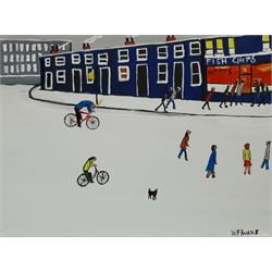 William Findley Burns (Northern British 1949-): 'The Chip Shop', oil on canvas signed, titled verso 30cm x 40cm (unframed)