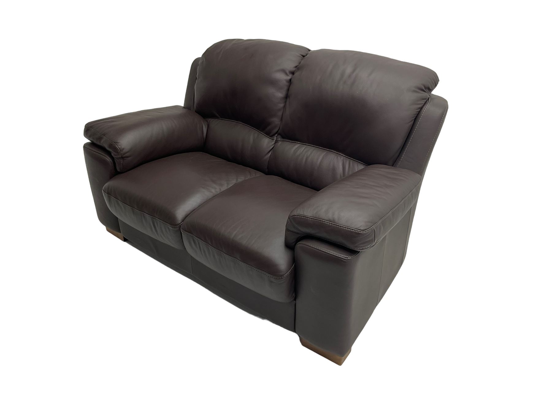 Rogers of York - pair two seat sofas, upholstered in soft brown leather