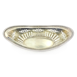  Silver boat shaped dish pierced decoration maker's mark AI Birmingham 1910 22cm approx 4.5oz  