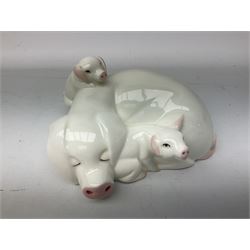 Collection of Beswick pig figures, to include John Beswick Little Likeables ‘Hide and Sleep’, white boar pig and John Beswick trio of pigs, all marked beneath (5)