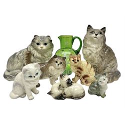 Mary Gregory style jug, Beswick cat no 1867, two other Beswick figures, and similar 