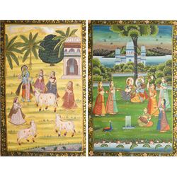 Jaipur School (Early/mid-20th century): Krishna in the Garden with Gopis and Krishna as th...
