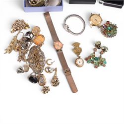 Collection of wristwatches and costume jewellery, including gold filled Bulova, Raymond Weil etc