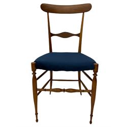 Campanino Chiavari by Fratelli Levaggi - circa. 1950s set eight walnut dining chairs, seats upholstered in blue fabric, 