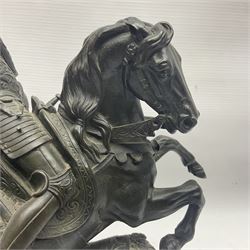 After Theodore Gechter, bronze figure group depicting Charles Martel fighting Abderame King of the Saracens, upon rectangular canted plinth, singed T. Gechter, H32cm