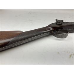 19th century Sturman of Barnsley civilian 16-bore single barrel shotgun, flintlock converted to percussion cap, with 74cm browned stub twist damascus octagonal to round barrel,  ramrod under with worm screw, walnut stock with chequered grip and steel furniture with pineapple finial L118cm overall