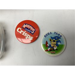 Collection of enamel badges and keyrings, including silver examples, etc