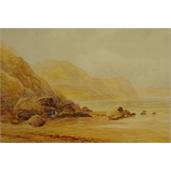  Figures on a Beach, 19th century watercolour signed J M Barker 29cm x 44cm  