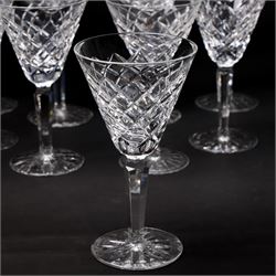 Set of Waterford Tyrone pattern table glass comprising six Hock glasses, six claret glasses, six tumblers and seven sherry glasses