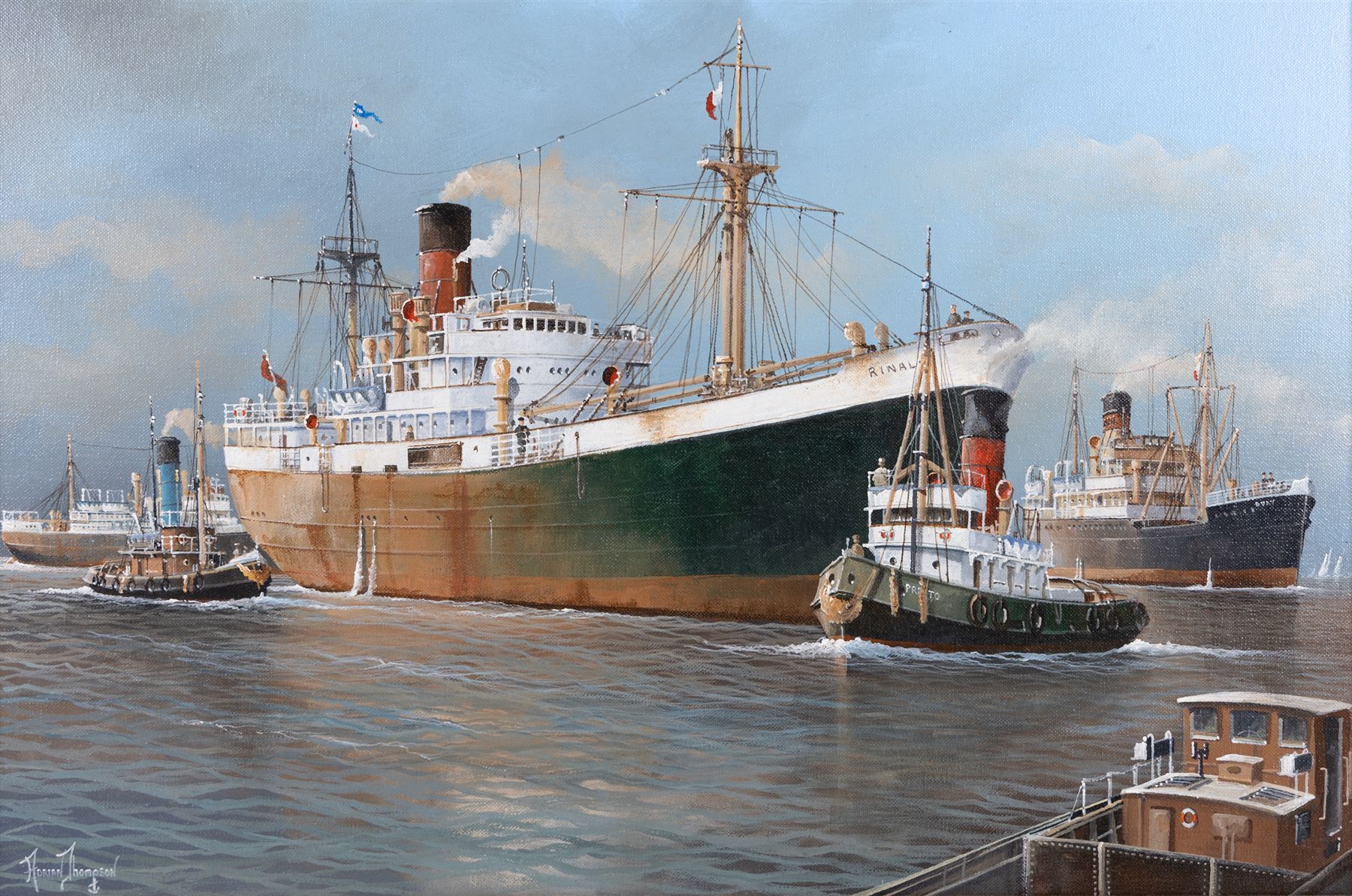 Adrian Thompson (British 1960-): The Wilson Liner Rinaldo of Hull, oil on canvas signed 49cm x 75cm 