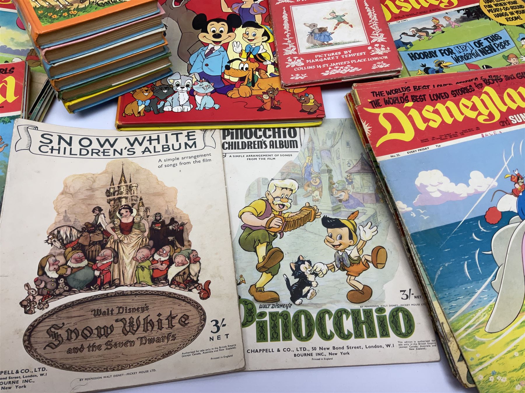 Over fifty Disneyland Magazines early, 1970s; Disney sheet music; twenty-eight Ladybird books; six Enid Blyton books; and other children's books
