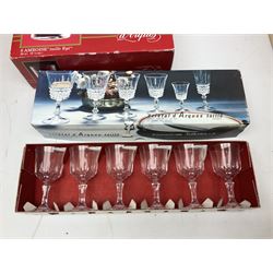 Royal Worcester coffee set for six with a floral pattern in original box, together with a collection glassware including Cristal D'arques goblets and wine glasses etc, in two boxes 
