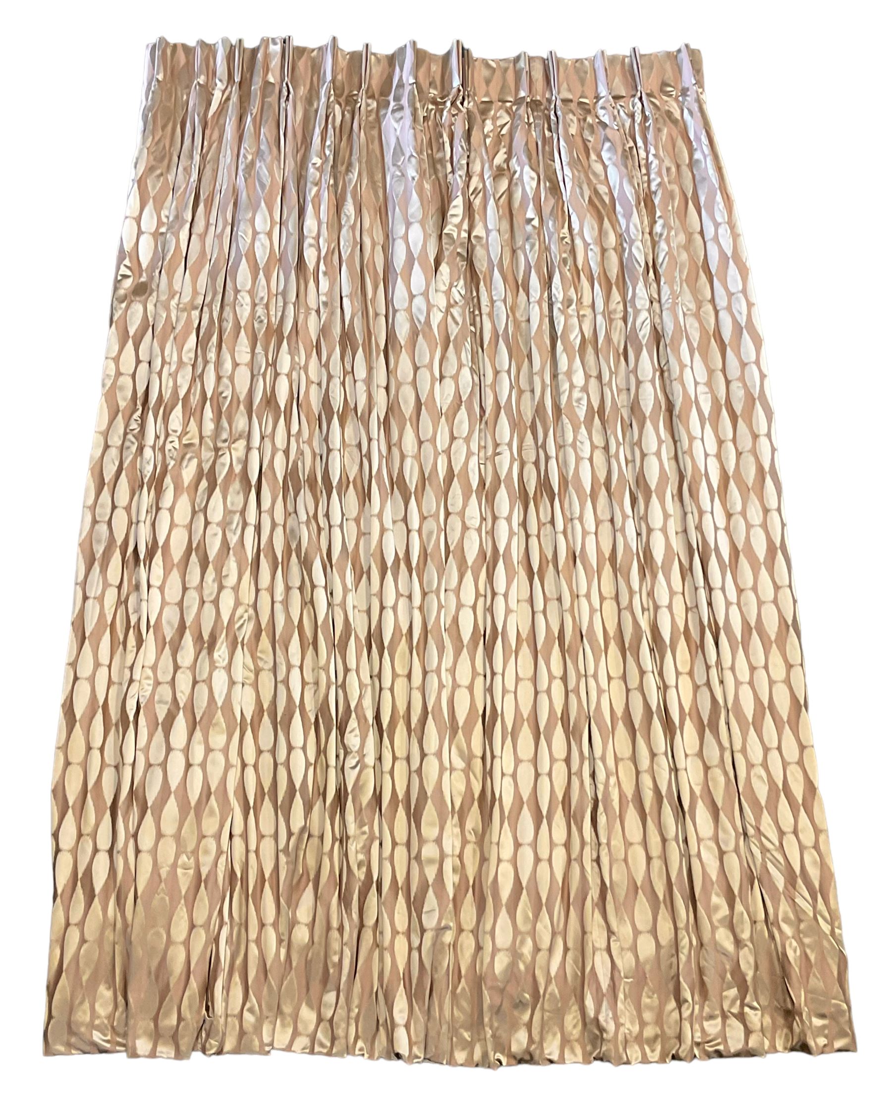 Furnish & Fettle - pair thermal lined curtains, in champagne fabric decorated with trailing vertical teardrop pattern, double pinch pleated headers, width at header - 110cm, drop - 309cm (per curtain)