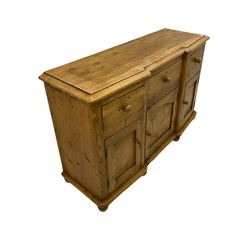 Stripped pine dresser, fitted with three drawers and three cupboards