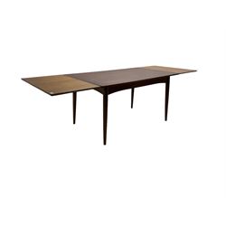Gudme Mobelfabrik - mid-20th century Danish teak extending dining table, rectangular top with shaped frieze, raised on tapering supports