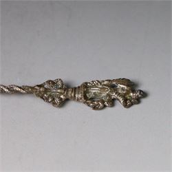 Late Victorian apostle topped sifting spoon, the finial depicting St Christopher, with entwined serpent handle and pierced gilt bowl, hallmarked Mappin & Webb, London 1890, in fitted retailers box for Catchpole and Williams Ltd