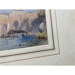 Thomas Charles Leeson Rowbotham (British 1823-1875): Continental Townscape and Bridge, watercolour signed and dated 1869, 12cm x 17cm