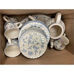 Six Coalport teacups and saucers in waltz of the flowers pattern, together with Wedgwood part dinner service in barlaston pattern, Minton jubilee commemorative plate in box and other collectables, in three boxes