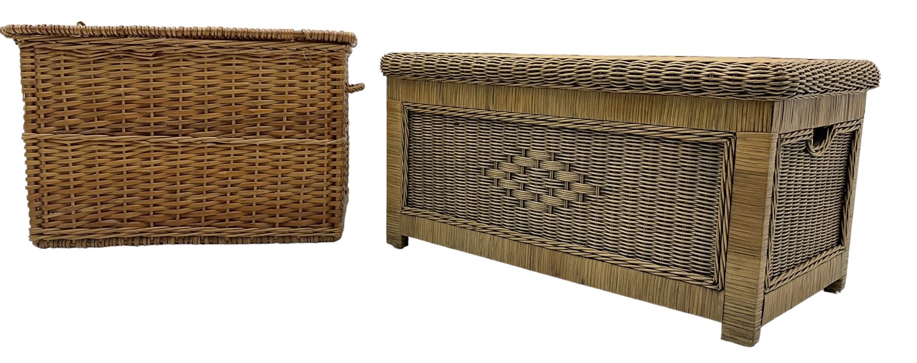 Rectangular wicker basket (L67cm, D51cm, H45cm; and a wicker blanket box (L85cm, D46cm, H43cm)