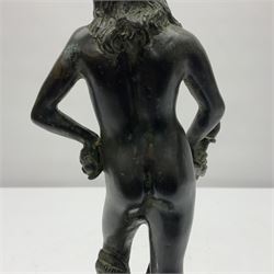 After Donatello, bronzed figure, David with the head of Goliath, upon a circular marble base 