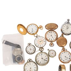 Omega De Ville Dynamic dial, Omega case and movement parts and watch strap buckle, collection of gold-plated and nickle pocket watches including Waltham Traveller half hunter and other wristwatches