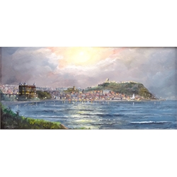  Scarborough South Bay at Twilight, 20th century oil on board signed by Robert Sheader 29cm x 59.5cm  