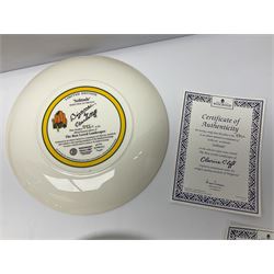 Four Clarice Cliff Wedgwood limited edition plates, comprising Orange Erin, Blue Firs, Solitude and May Avenue, all with certificate and box, D26cm