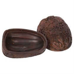 19th century Chinese cared nut/seed box, finely carved to the outside with foliate and animal motifs, L10cm, H8cm 