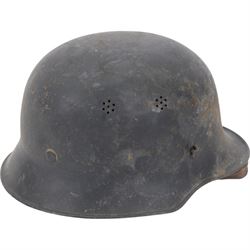 WWII German M42 Hitler Youth helmet, later added Farber on either side, the leather interior stamped 55, D22cm, H16cm