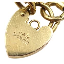9ct gold link bracelet with heart locket hallmarked, approx 8.6gm