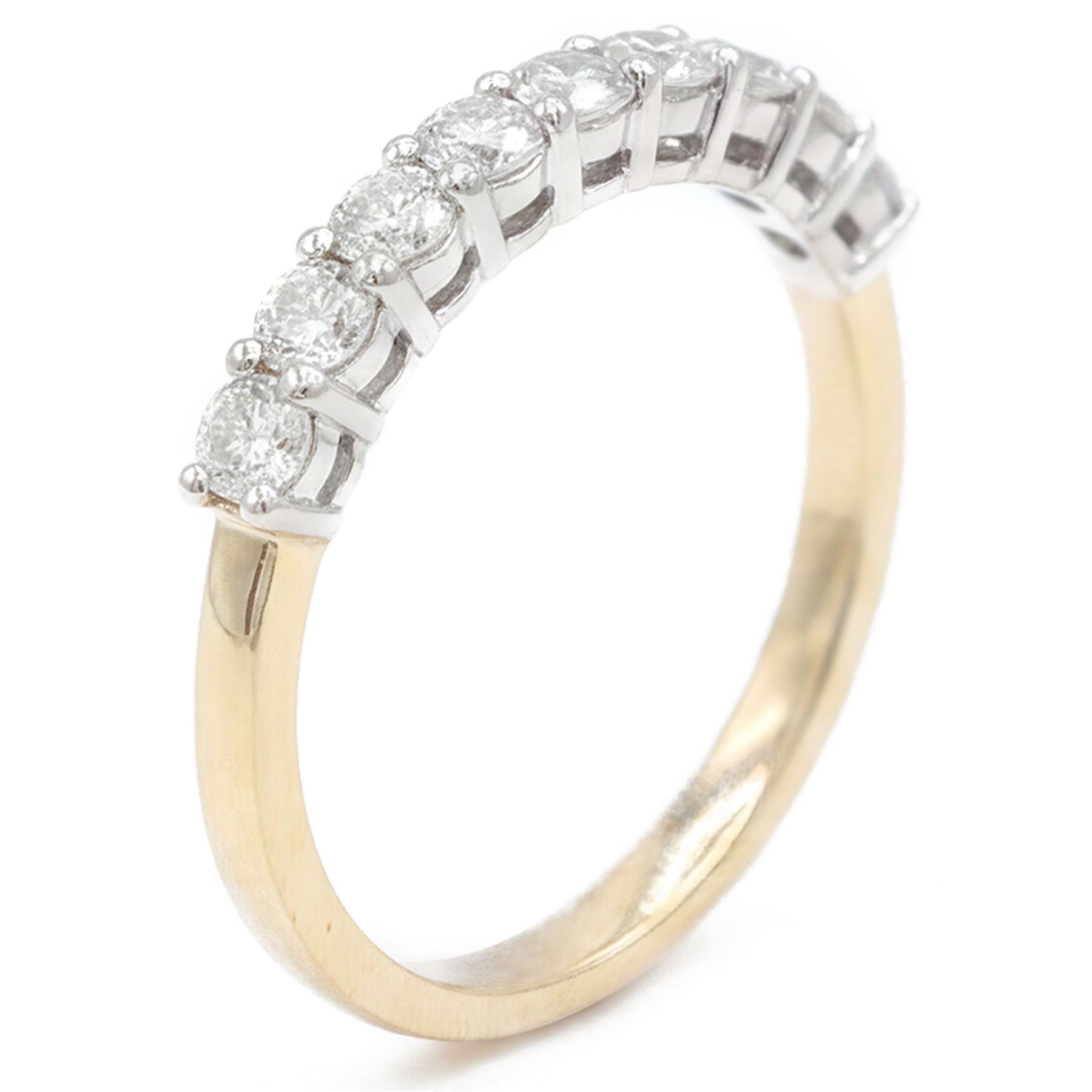14ct gold diamond half eternity ring, set with nine blossom cut diamonds, stamped 14K, total diamond weight 0.54 carat, with GGI certificate