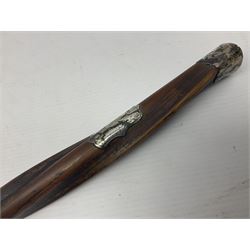 Twisted hardwood walking stick, mounted with silver cap and cartouche engraved James Booth, H88cm