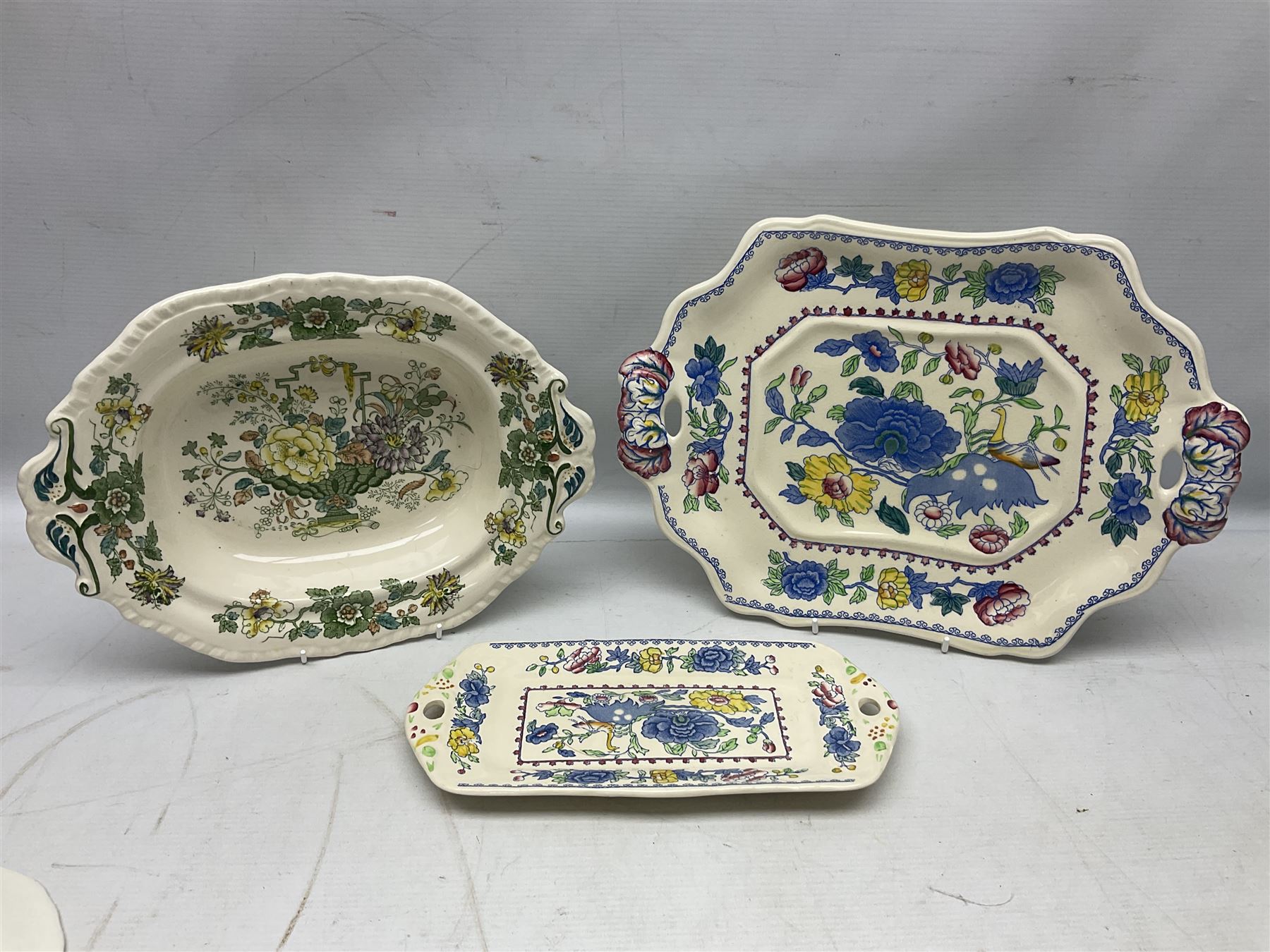 Three Spode Italian pattern platters, together with a three masons dishes of various sizes and two other plates  
