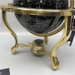 Night Sky Celestial Globe, on gilt metal stand, H36cm, with original box and certificate, together with a polished hardstone terrestrial globe, H34cm