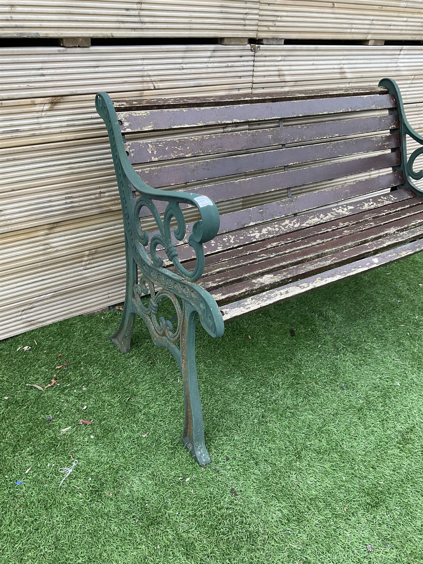 Cast metal and wood slatted garden bench - THIS LOT IS TO BE COLLECTED BY APPOINTMENT FROM DUGGLEBY STORAGE, GREAT HILL, EASTFIELD, SCARBOROUGH, YO11 3TX