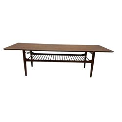 Kofod Larsen for G-Plan - mid-20th century  teak coffee table, rectangular top over spindle slatted undertier, raised on tapering supports 