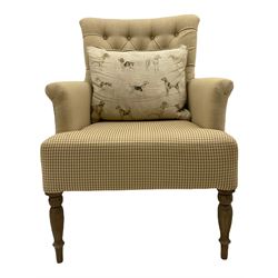 Voyage Maisonette - Nero Armchair upholstered in beige and check fabric, with cushion