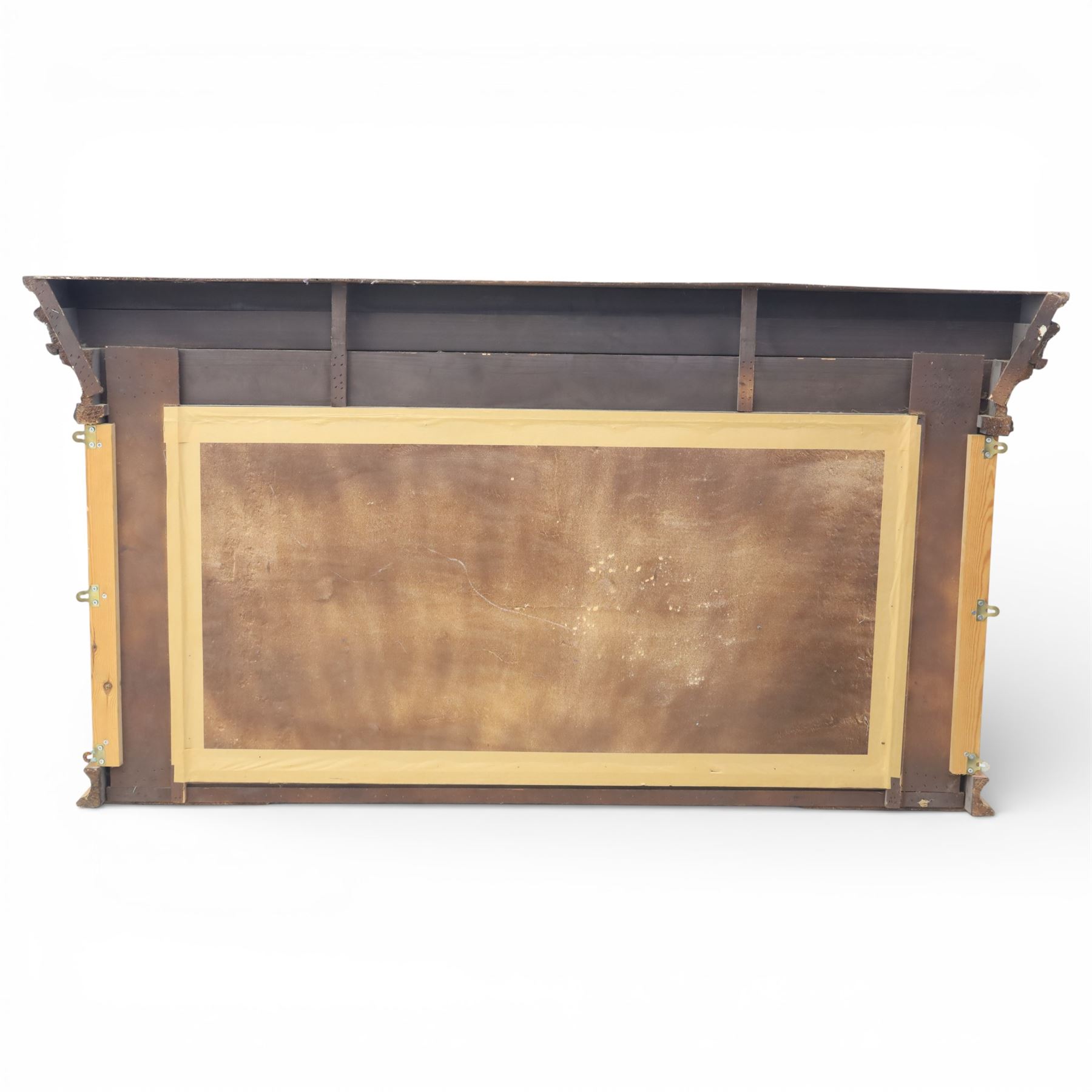 Early 20th century gilt over mantel mirror, the rectangular plate within stepped and moulded frame with central applied foliate ornament and fluted side uprights