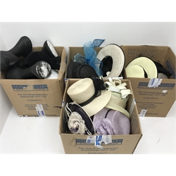  Millinery: large collection of ladies formal hats and fascinators and a collection female head mannequins in five boxes   
