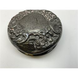 1930's silver lobster pick, hallmarked Birmingham 1936, two Victorian silver thimbles, glass dressing table jar with silver cover, part babies rattle with bone teething ring, approximate weighable silver (not including glass or rattle) 45.3 grams