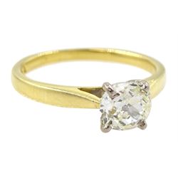 18ct gold single stone old cut diamond ring, hallmarked, diamond approx 0.80 carat
